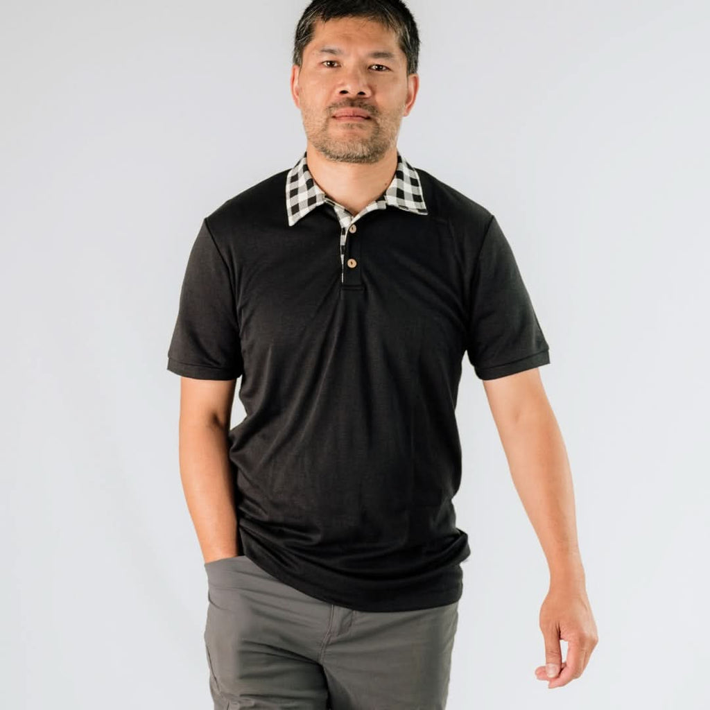 Men's Bamboo Polo Shirt | Black Bison Plaid