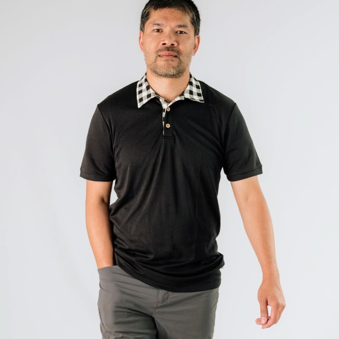 Men's Bamboo Polo Shirt | Black Bison Plaid