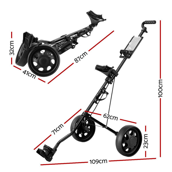 NNEDSZ Golf Buggy Quick Folding Trolley Golf Cart Trolley 2 Wheels Cup Holder