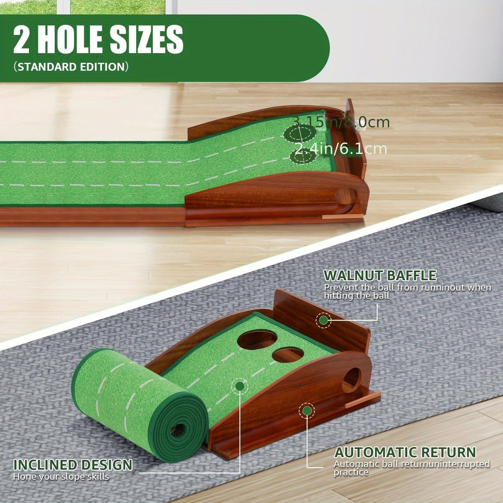 Golf Putting Mat with 2-Hole Training Design